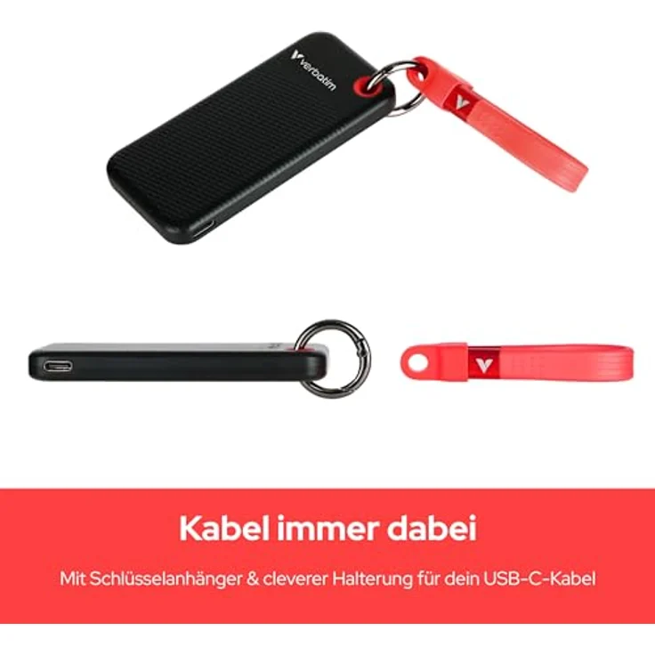 Verbatim Pocket SSD, 256GB externe SSD mit USB 3.2 Gen 2, Schwarz / Rot – Bild 5