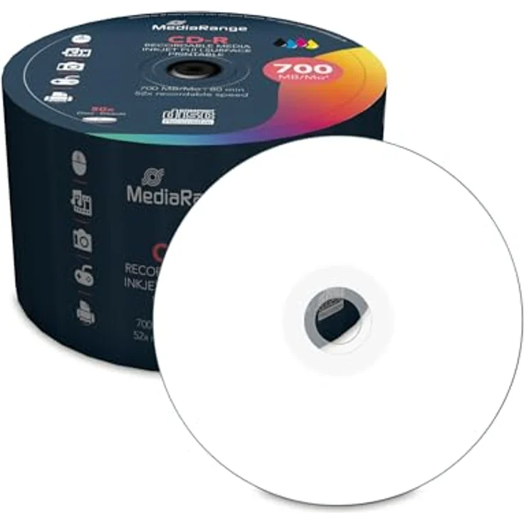 MediaRange MR208 Printable Cake 50 CD-R Rohlinge (52x Speed, 700MB, 80 Min) – Bild 4