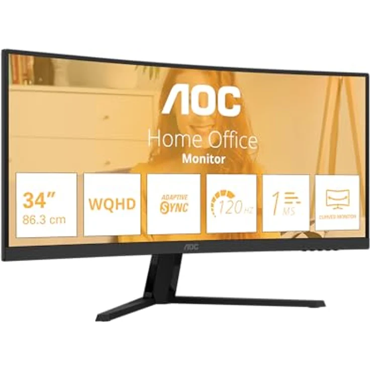AOC CU34B3E 34 Zoll Curved UW-QHD Monitor, 120Hz, 1ms MPRT, VA Panel, Adaptive Sync, HDR Ready, Schwarz – Bild 1