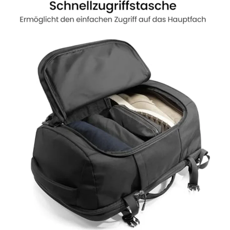 tomtoc 40L Reiserucksack, TSA Freundlich Handgepäck Rucksack Travel Backpack für 15,6-17 Zoll Laptop, Flug Genehmigt Bordgepäck Wasserabweisend Kabinenrucksack für Reise Weekender Trip, schwarz – Bild 4