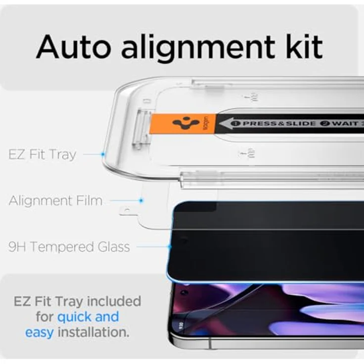Spigen Glas.tR EZ Fit Sichtschutz Schutzfolie für Google Pixel 9/9 Pro, 2er Set, Privacy Schutz, kratzfest, 9H Härte – Bild 3
