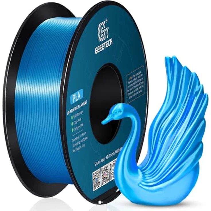 GEEETECH PLA Silk Filament 1,75mm, 3D Drucker Filament, 1kg Spule, seidenblau, präzise Toleranz +/- 0,03 mm – Bild 1