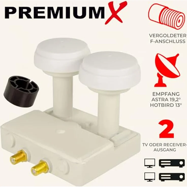 Premium X Monoblock Twin PXMB-6TW LNB WE, 0,1dB für Astra 19,2° und Hotbird 13°, HDTV, FullHD, 3D und Ultra HD 4K, geeignet für 2 Teilnehmer – Bild 3