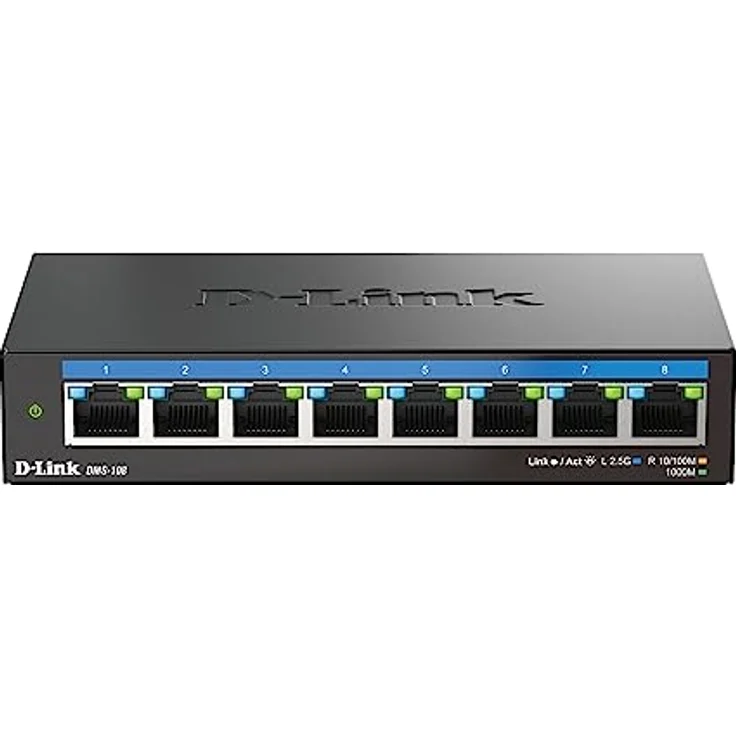 D-Link DMS-108 8-Port Multi-Gigabit Unmanaged Desktop Switch (8X 2,5G Ports, Lüfterlos, Low Profile, Kompakt, Metal Gehäuse, QoS, Plug and Play) – Bild 1