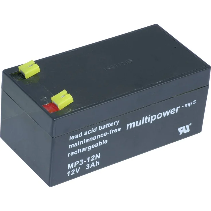 Multipower MP3-12N 137266 Bleiakku 12V 3Ah AGM, wartungsfrei und langlebig, Flachstecker 4.8mm, kompakt (66 x 67 x 134mm)