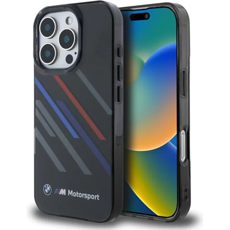 CG MOBILE BMW BMHCP16X23HTRAK Hülle für iPhone 16 Pro Max 6.9" Schwarz, Hartschalenkoffer aus TPU/PC, Motosport IML Random Stripes – Bild 1
