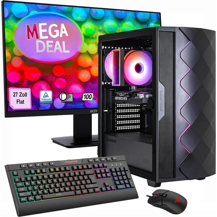 GameMax GAMEMAX Gaming-PC MegaDeal Diamond BK, Ryzen 5 5500, 16GB RAM, 1TB SSD, RTX 5050, Windows 11 mit MSI PRO MP273A 27" LED-Monitor