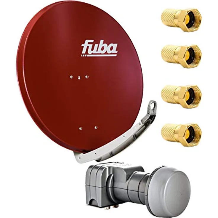 Fuba DAA 780 R Satellitenantenne, 78 cm Aluminium Rot mit DEK 217 Twin LNB, HDTV 4K 3D, 4 F-Stecker