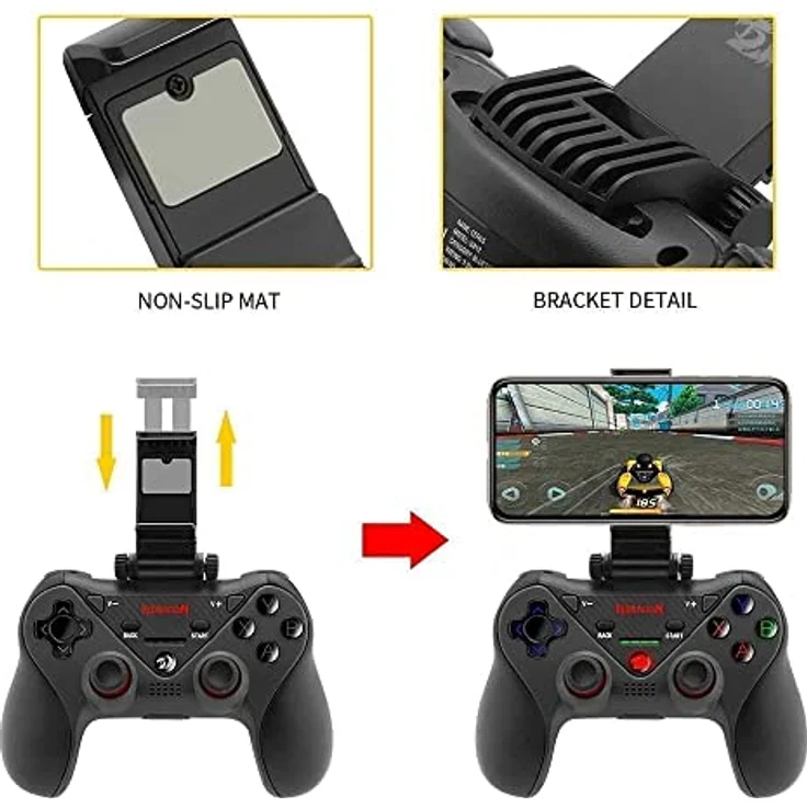 Redragon Ceres G812, Gaming Controller für PC, PS4, Android und iOS, kabellos und verkabelt, Schwarz – Bild 2