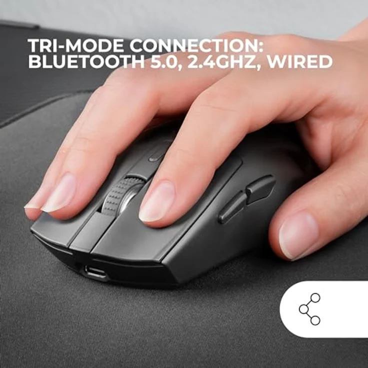 Mars Gaming MM-T3, Ultralight Kabellose Maus mit 14400 DPI, Bluetooth 5.0 + 2.4 GHz + Kabel, RGB-Ladestation, Schwarz – Bild 2