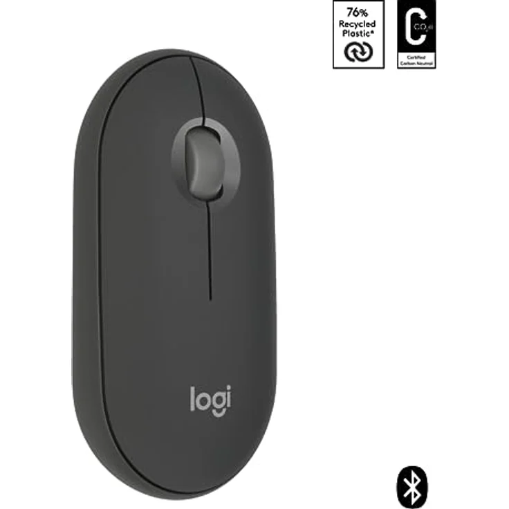 Logitech Pebble Mouse 2 M350s schlanke kabellose Bluetooth-Maus, mobil, leicht, anpassbare Taste, leise Klicks, Easy-Switch für Windows, macOS, iPadOS, Android, ChromeOS - Grafit – Bild 2