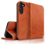 NALIA Echt-Leder Flip-Case kompatibel mit Samsung Galaxy S23 Hülle, 360 Grad Bookcase, RFID-Schutz, Klapphülle mit Kartenfächern und Magnetverschluss, Handyhülle mit Standfunktion, Farbe:Braun