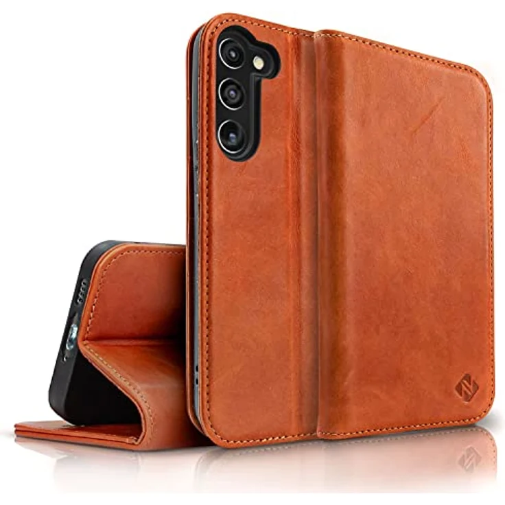 NALIA Echt-Leder Flip-Case kompatibel mit Samsung Galaxy S23 Hülle, 360 Grad Bookcase, RFID-Schutz, Klapphülle mit Kartenfächern und Magnetverschluss, Handyhülle mit Standfunktion, Farbe:Braun – Bild 1
