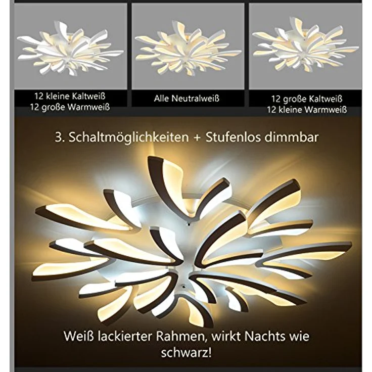 TonHan LED Deckenleuchte XW062WJ-12 mit Fernbedienung, Lichtfarbe/Helligkeit einstellbar, weiß – Bild 3