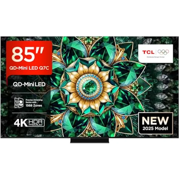 TCL 85Q7C 85 Zoll QD-Mini LED Fernseher, 4K HDR Premium 3000, Smart Google TV, Dolby Vision IQ & Atmos, HVA Panel, Audio von Bang & Olufsen, 144Hz Motion Clarity Pro, Game Master – Bild 1