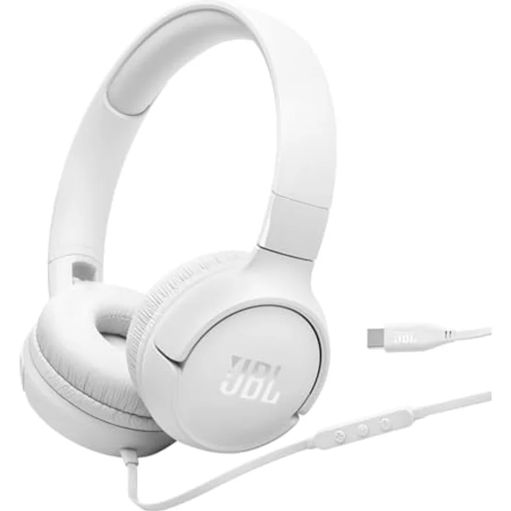 JBL Tune 520C, kabelgebundene On-Ear-Kopfhörer mit Mikrofon, Pure Bass Sound, EQ-Presets, USB-C-Anschluss und faltbarem Design, Weiß – Bild 1