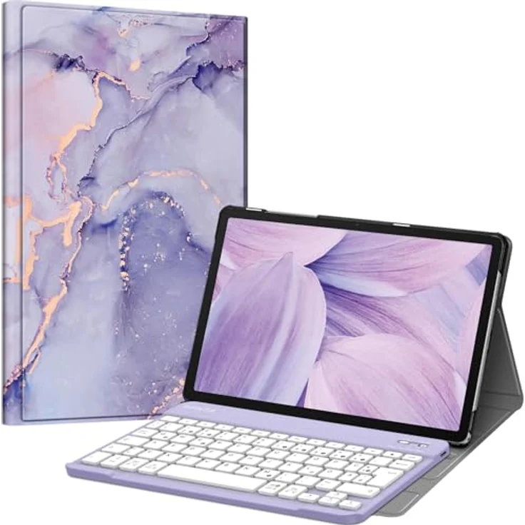 Fintie Tastatur Hülle für Samsung Galaxy Tab A9 Plus 11 Zoll 2023 Tablet SM-X210/X216/X218, Magnetisch Abnehmbarer Deutscher Bluetooth Tastatur, Lila Marmor – Bild 1