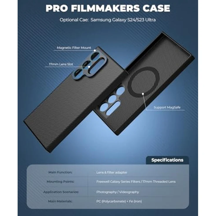 Freewell Pro Filmmaker Case für Samsung Galaxy S24 Ultra, Smartphone Hülle mit Magnetfilter-Integration, 17-mm-Objektivanschluss, Schwarz – Bild 5