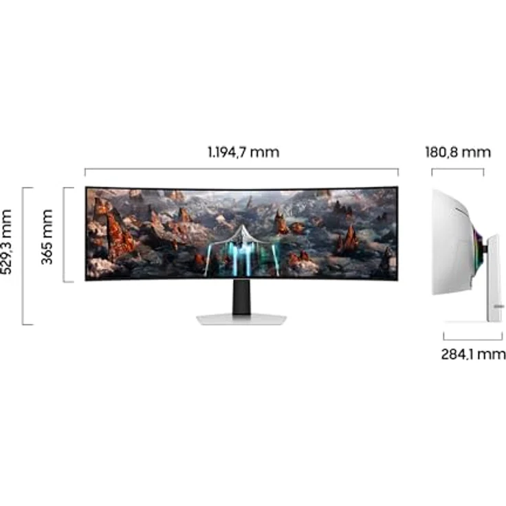 Samsung Odyssey OLED G93SC Curved Gaming Monitor, 49 Zoll, OLED-Panel, 5.120 x 1.440 Pixel, Freesync Premium Pro, Bildwiederholrate 240 Hz, Reaktionszeit 0,03 ms (G/G), Bildschirmkrümmung 1.800R – Bild 2