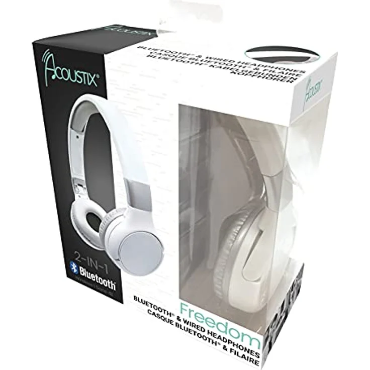 Lexibook HPBT010S Acoustix 2-in-1-Bluetooth-Kopfhörer-Stereo Wireless Wired, faltbar, verstellbar, blau Weiß/Silber, Einheitsgröße – Bild 5