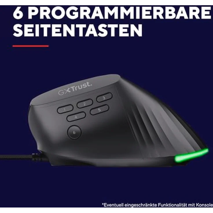 Trust Gaming GXTrust 145 Rexxa Vertikale Gaming Maus, 12.8k DPI, 10 programmierbare Tasten, Ergonomisch, USB-A Kabel 1,7m, Mehrfarbige RGB Beleuchtung - Schwarz – Bild 4
