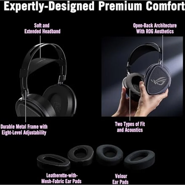 ASUS ROG Kithara, Kabelgebundenes Gaming Headset mit 100 mm HIFIMAN Treibern, offenes akustisches Design, Schwarz – Bild 8