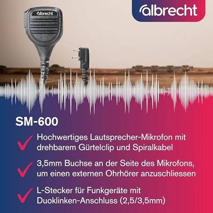Albrecht SM 600 Lautsprecher-Mikrofon, 41755, L-Stecker mit 3,5mm Anschluss für externen Ohrhörer – Bild 3