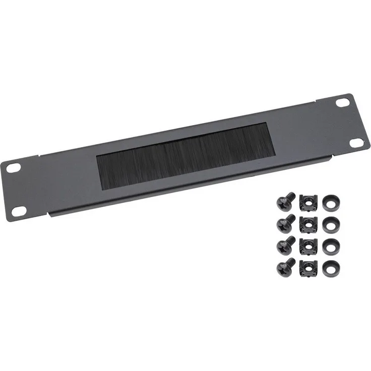 HMF Kabeldurchführung 63389-02 mit Bürsteneinsatz für 10 Zoll Serverschrank, Schwarz, strukturiertes Kabelmanagement aus stabilem Stahlblech