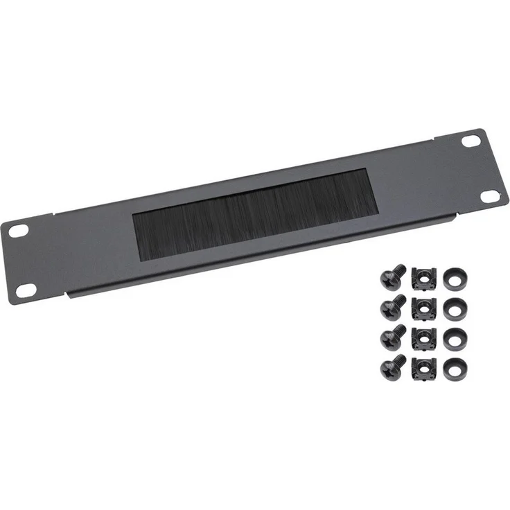 HMF Kabeldurchführung 63389-02 mit Bürsteneinsatz für 10 Zoll Serverschrank, Schwarz, strukturiertes Kabelmanagement aus stabilem Stahlblech