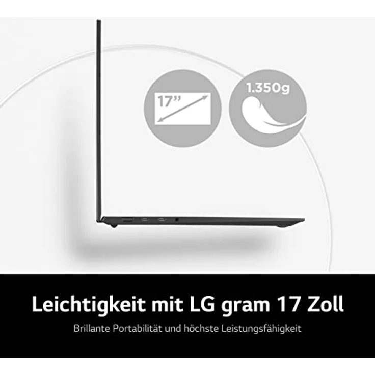2023 LG Gram 17 Zoll Ultralight Notebook - 1.350g Intel Core i7 Laptop (16GB RAM, 512GB SSD, 20h Akkulaufzeit, 16:10 Entspiegeltes IPS-Display, Thunderbolt 4, Win 11 Home, Mirametrix) - Grau – Bild 3