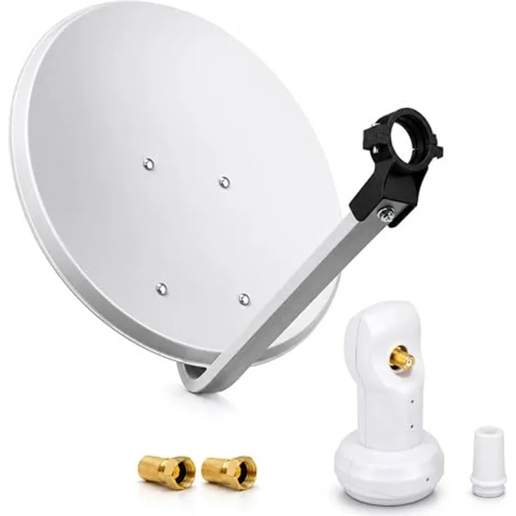 PremiumX PXS45 Satellitenantenne 45 cm, Stahl in Hellgrau, Single LNB mit 33,5 dB Gewinn für Full HD, 4K und 3D Empfang
