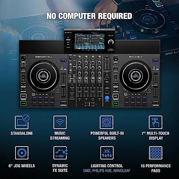 Denon DJ SC LIVE 4 - Standalone DJ-Controller, 4-Kanal Mixer, Amazon Music Streaming, WLAN, Lautsprecher, Serato DJ & Virtual DJ kompatibel – Bild 2