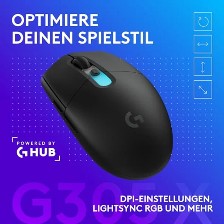LOGITECH G305 X SUPERLIGHT Gaming-Maus, kabellos, HERO 44K-Sensor, 61 g, RGB-Beleuchtung, schwarz – Bild 9