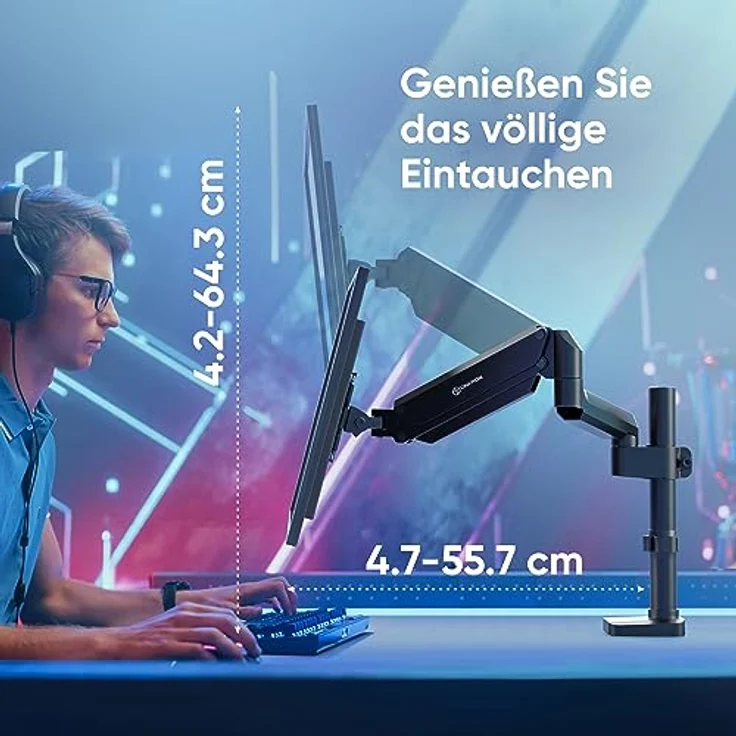 ONKRON VESA Monitor Halterung Tisch/Monitor Arm 1 Monitor schwenkbar für 13-34 Zoll Bildschirme 2-12 kg min VESA 75 x 75 max VESA 100x100 Tischhalterung G75-B Schwarz – Bild 5