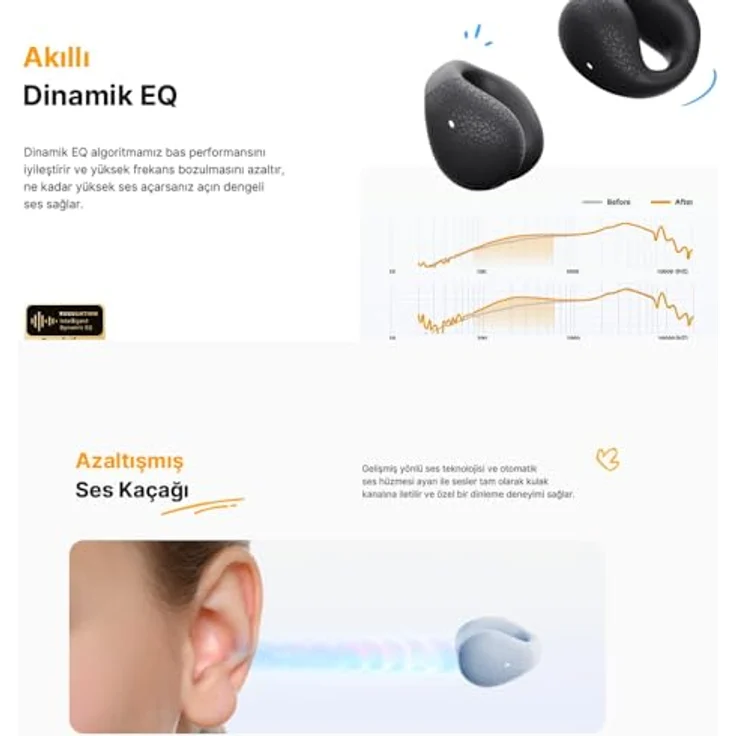 QCY Crossky C10, Kabellose Kopfhörer mit 30 Stunden Akkulaufzeit, Weiss, Clip-On-Design, Geräuschunterdrückung – Bild 5