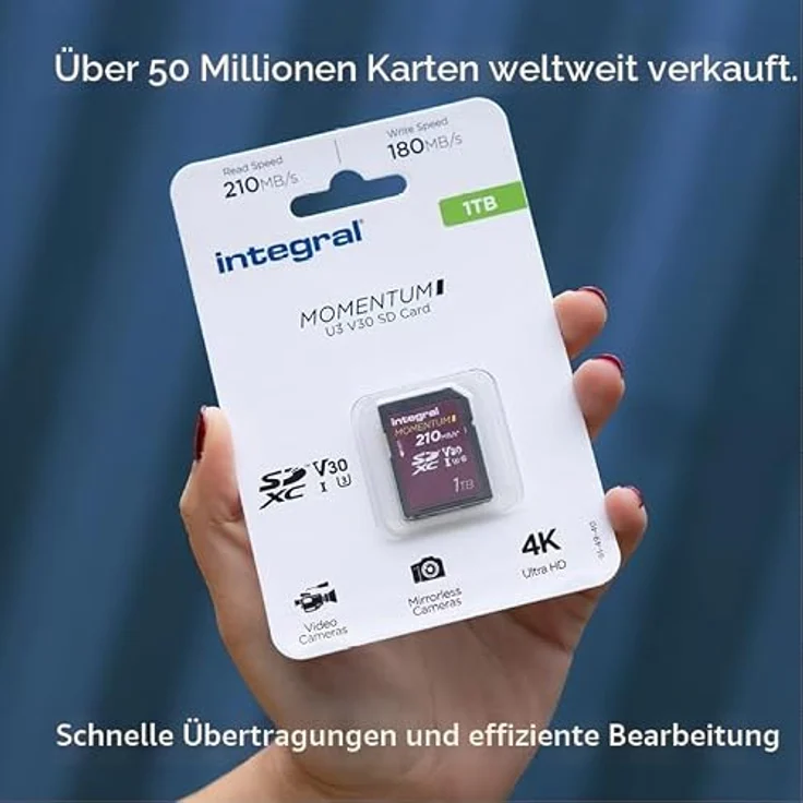Integral Momentum I, 1 TB SDXC, UHS-I, Lesegeschwindigkeit 210 MB/s, Schreibgeschwindigkeit 180 MB/s, Class 3 (U3), Bordeaux – Bild 7