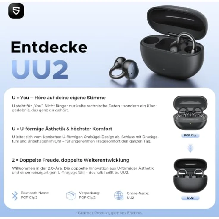 SoundPEATS UU2 Open-Ear Clip Bluetooth-Kopfhörer, Schwarz, 42 Std. Akkulaufzeit, LDAC Hi-Res Audio, IPX5 wasserfest, präzise Tastensteuerung – Bild 3