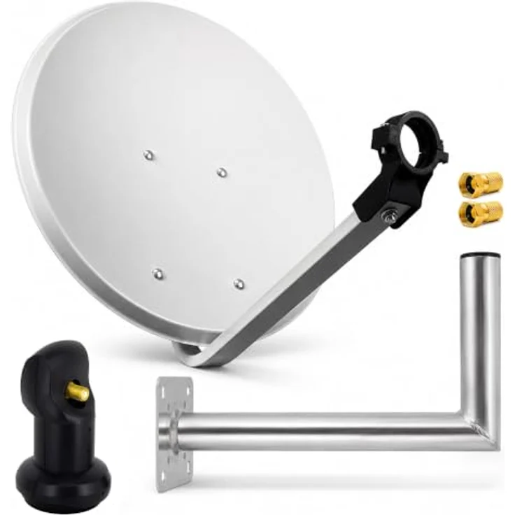PremiumX PXS60 Satelliten-Komplettanlage 60cm, Hellgrau, mit Single LNB und Wandhalter für 1 Teilnehmer, wetterfest und UV-beständig – Bild 1