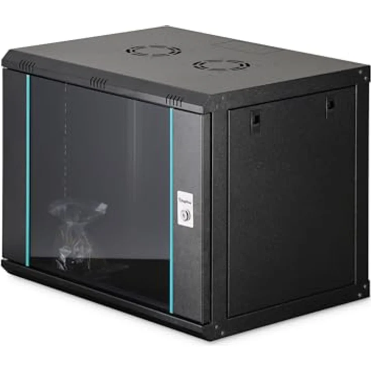 DIGITUS Netzwerkschrank 19-Zoll Rack 9HE, unmontiert, 450 mm tief, Wandmontage, 60 kg Traglast, schwarze Glastür, Dynamic-N Serie – Bild 1