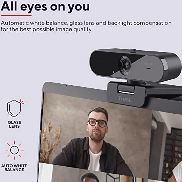 Trust Taxon 2K QHD Webcam aus 85% Recycling-Kunststoff, 2560x1440p USB Kamera PC mit Abdeckung, Autofokus, Weitwinkel, 2 Mikrofone, Videokamera für Konferenzen, Videoanrufe, Skype, Teams, Zoom – Bild 3