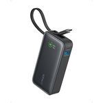 Anker Nano Powerbank,10.000mAh Powerbank mit eingebautem USB-C Kabel, PD 30W Höchstleistung mit 1x USB-C, 1x USB-A, kompatibel mit iPhone 15/14 Serie, MacBook, Galaxy, iPad, AirPods und mehr(Schwarz)