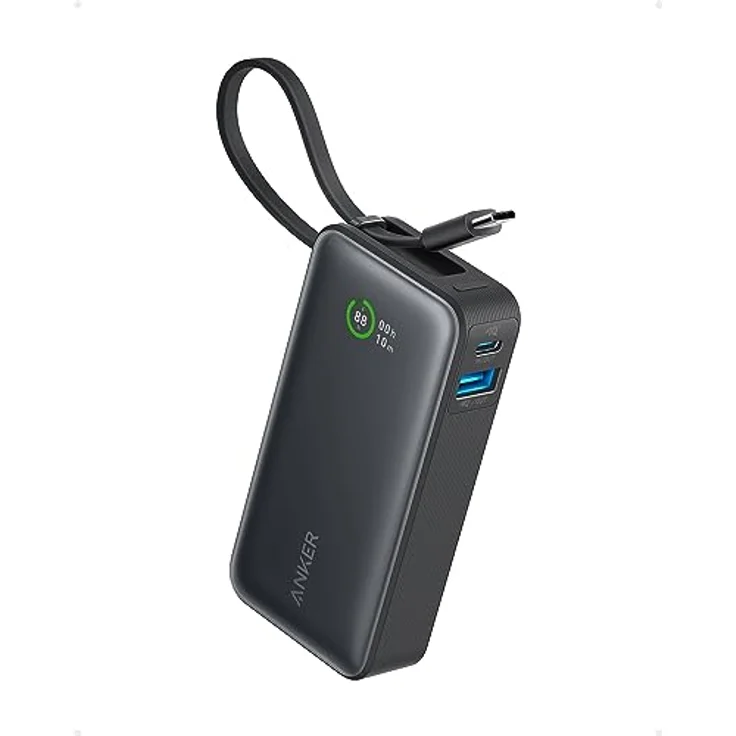 Anker Nano Powerbank,10.000mAh Powerbank mit eingebautem USB-C Kabel, PD 30W Höchstleistung mit 1x USB-C, 1x USB-A, kompatibel mit iPhone 15/14 Serie, MacBook, Galaxy, iPad, AirPods und mehr(Schwarz) – Bild 1