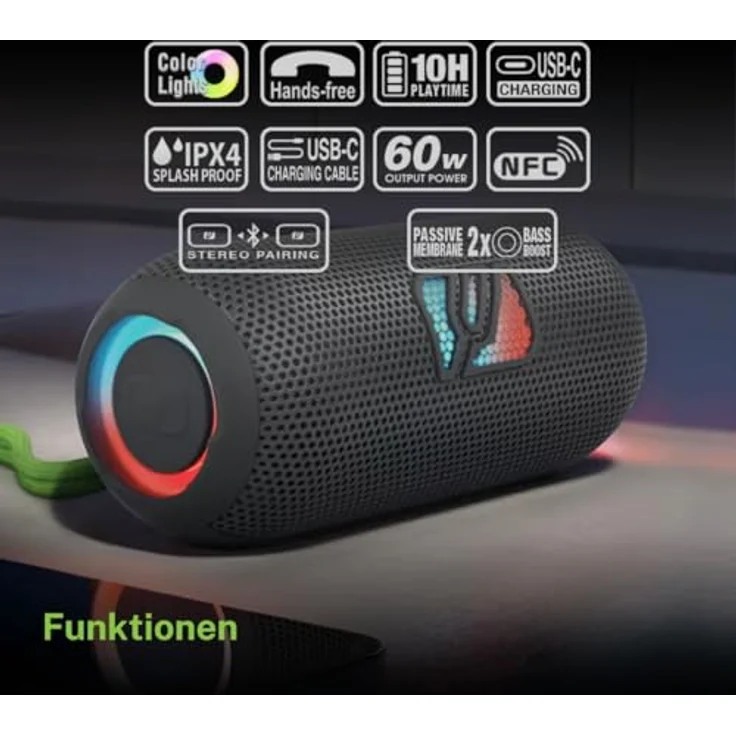 MUSE M790BT Tragbarer Bluetooth-Lautsprecher, spritzwassergeschützt, 60 W, mit Freisprecheinrichtung, weiß – Bild 8