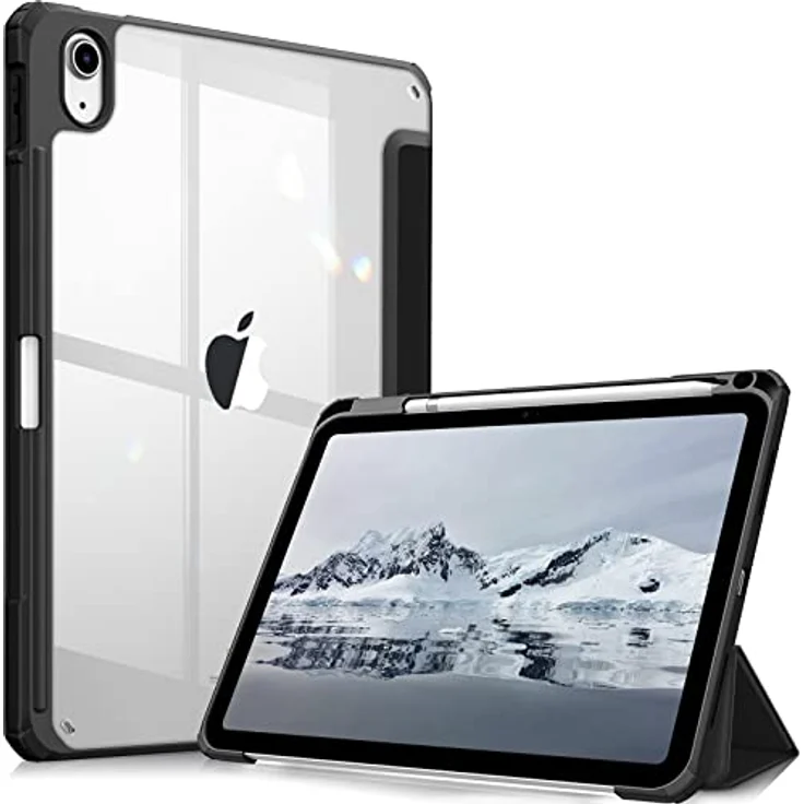 Fintie Hybrid Hülle für iPad 10. Generation 2022 (10.9 Zoll) mit Stifthalter - Stoßfeste Schutzhülle mit transparenter Hartschale auf der Rückseite, Schwarz – Bild 1