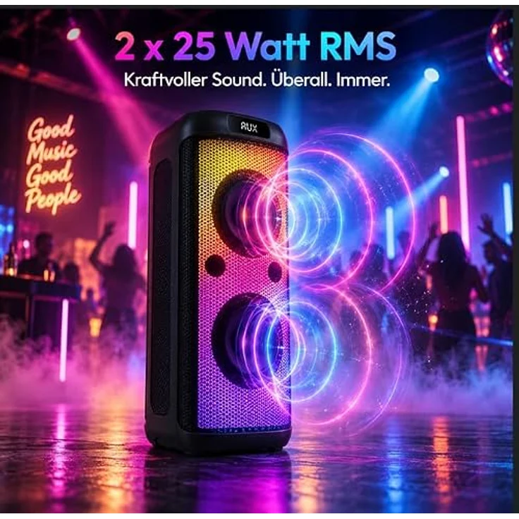 Karcher PS 4480, Bluetooth Party Speaker mit UKW Radio, LED Lichtshow und Mikrofon, schwarz – Bild 3
