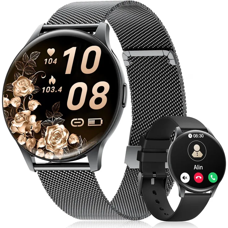 LIGE Damen Smartwatch 1.43 Zoll AMOLED, Fitnessuhr mit Telefonfunktion, 120 Sportmodi, Herzfrequenz- und Schlaftracking, Bluetooth 5.3