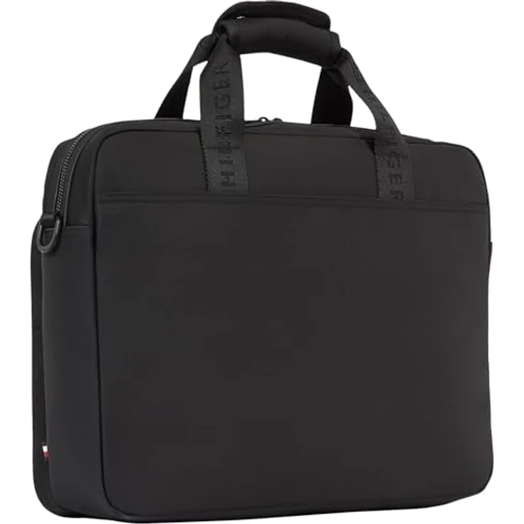 Tommy Hilfiger TH REPREVE COMPUTER BAG, Unisex Laptoptasche aus Lederimitat mit verstärktem Traggriff, schwarz – Bild 2