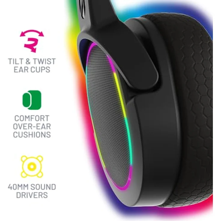 STEALTH Panther Gaming-Headset, Over-ear mit LED Beleuchtung und 40 mm Lautsprechern, Schwarz – Bild 5