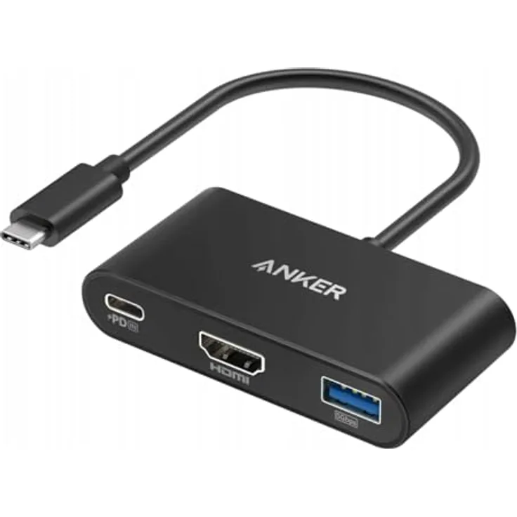 Anker PWRXPAND 3-in-1 USB-C Hub mit 1 USB 3.0-Anschluss, 1 HDMI-Anschluss (bis zu 4K@30Hz) und 1 USB-C-Anschluss, kompakt