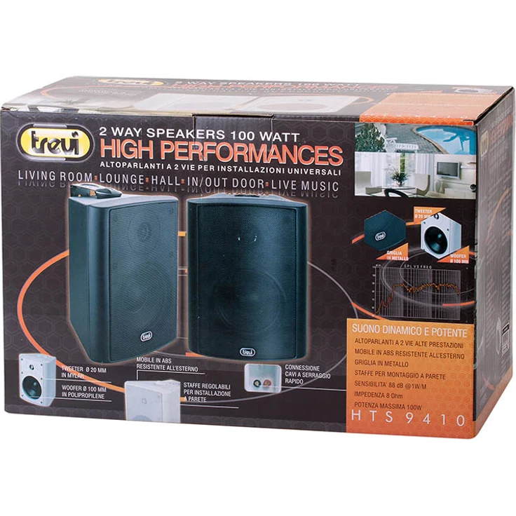 Trevi HTS 9410, 2-Wege-Lautsprecher 100W mit 80 Hz - 20 kHz Frequenzbereich, schwarz, universal montierbar